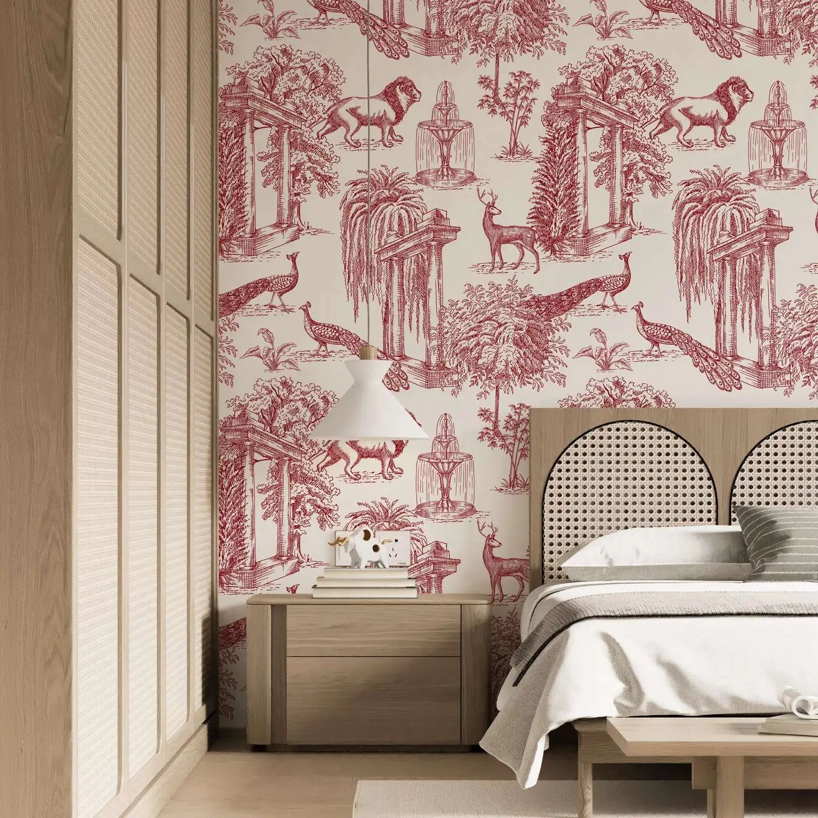 Burgundy French Toile Wallpaper