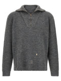 Maison Margiela Ribbed Wool-Linen with Mending Details Sweater — gray