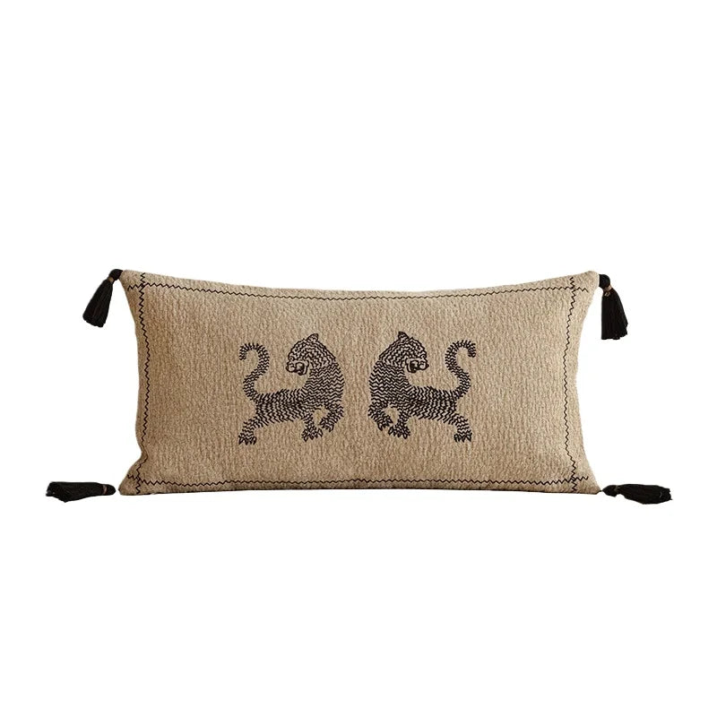 Tiger Empress Velvet Embroidered Throw Pillow