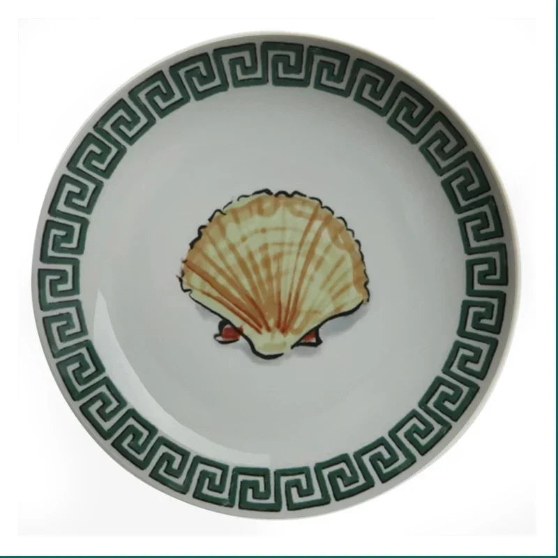 Poseidon's Journey Green Scallop Shell Decorative Ceramic Plate