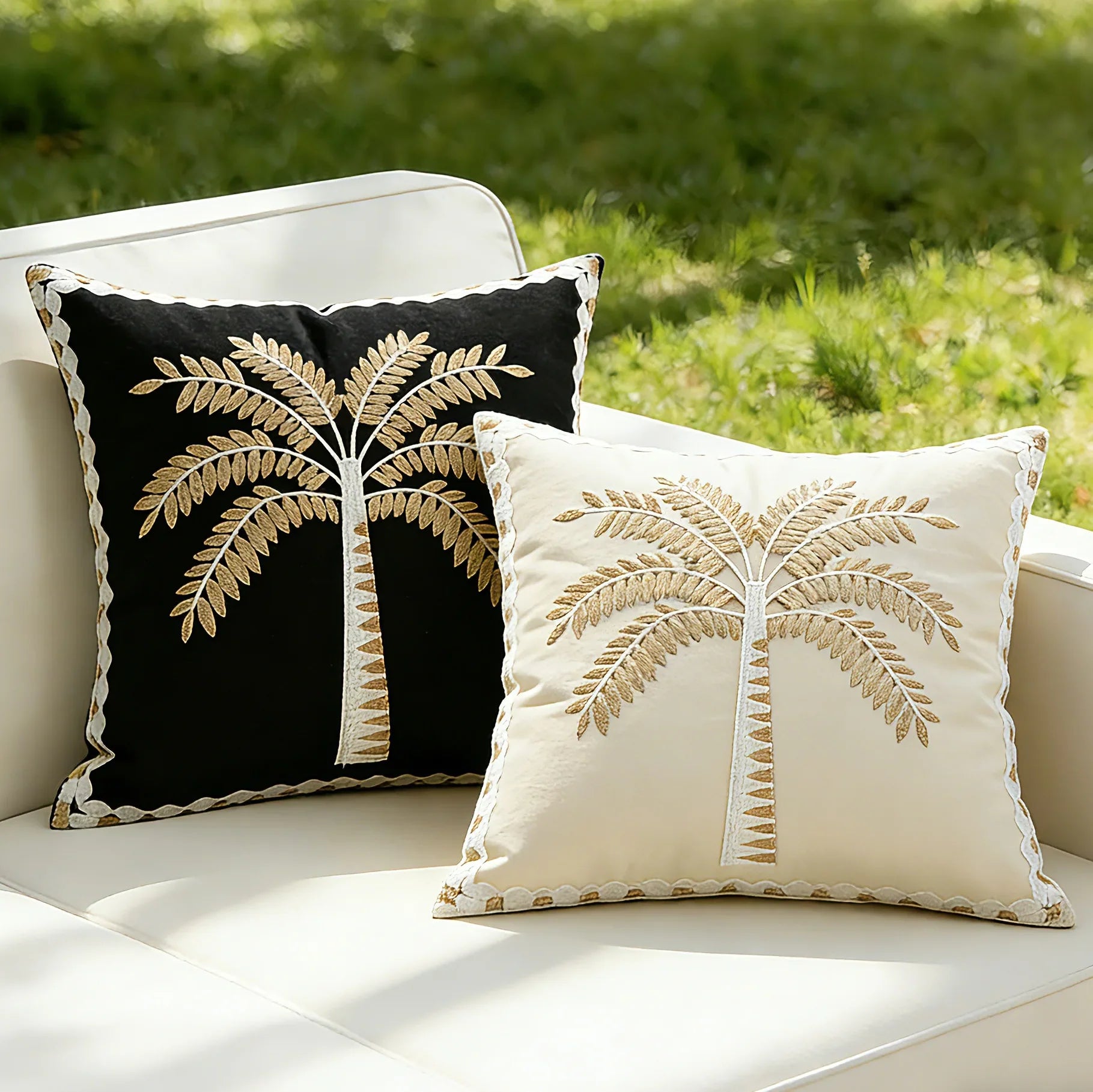 Embroidered Coconut Tree Throw Pillow Cover