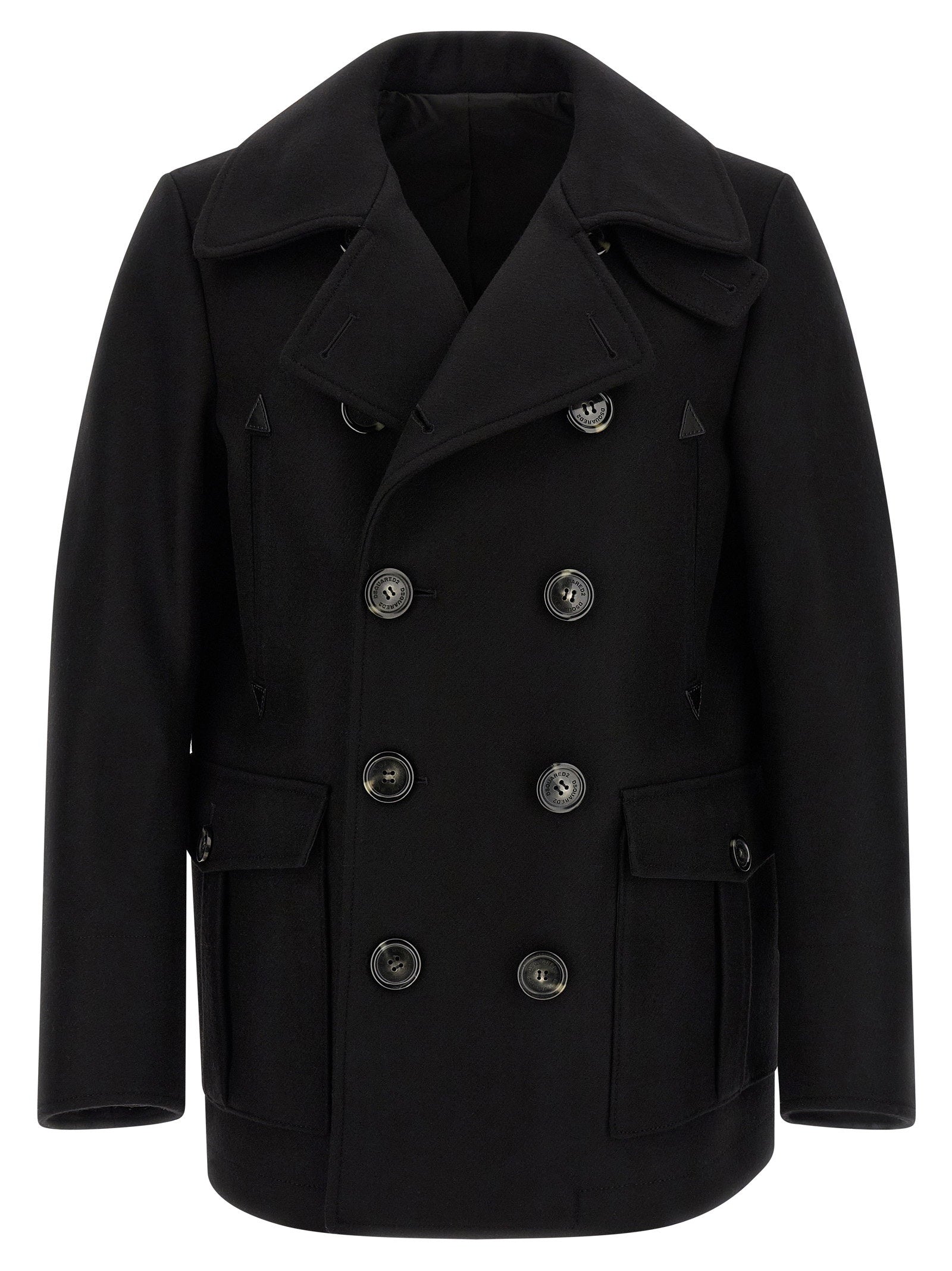 Dsquared2 Wool Double-Breasted Coat — Black