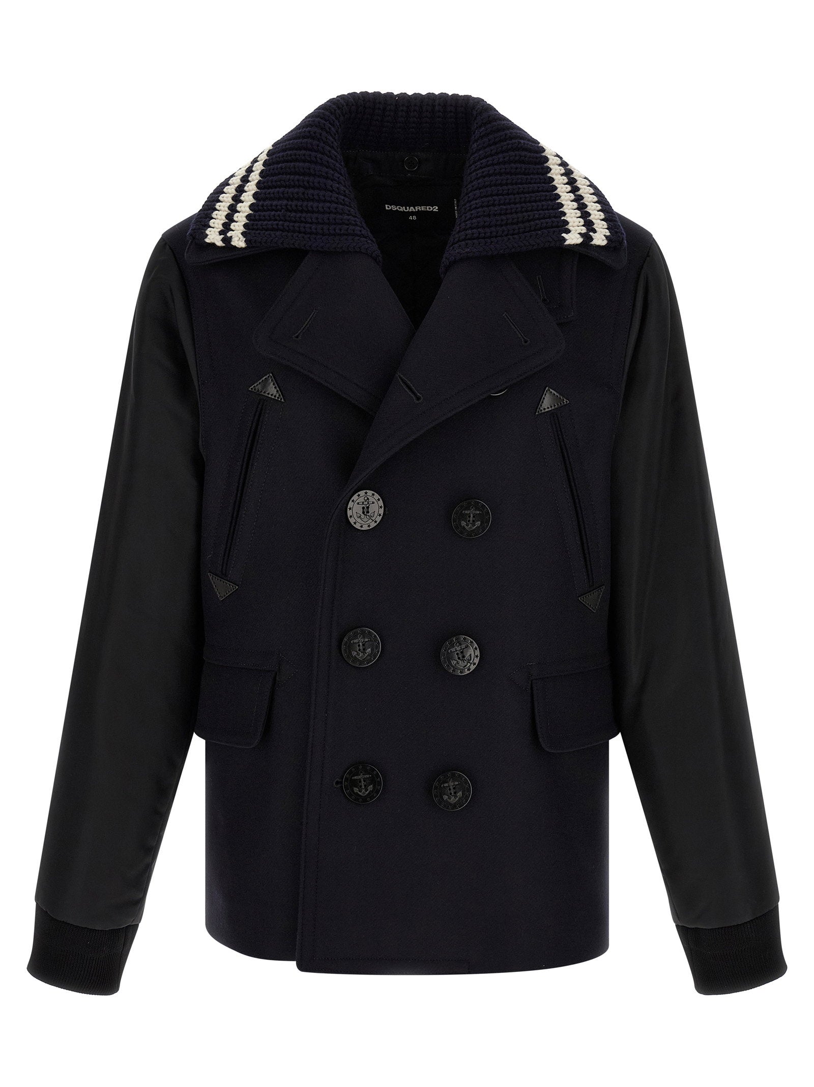 Dsquared2 Hybrid Wool Peacoat Coat — Black