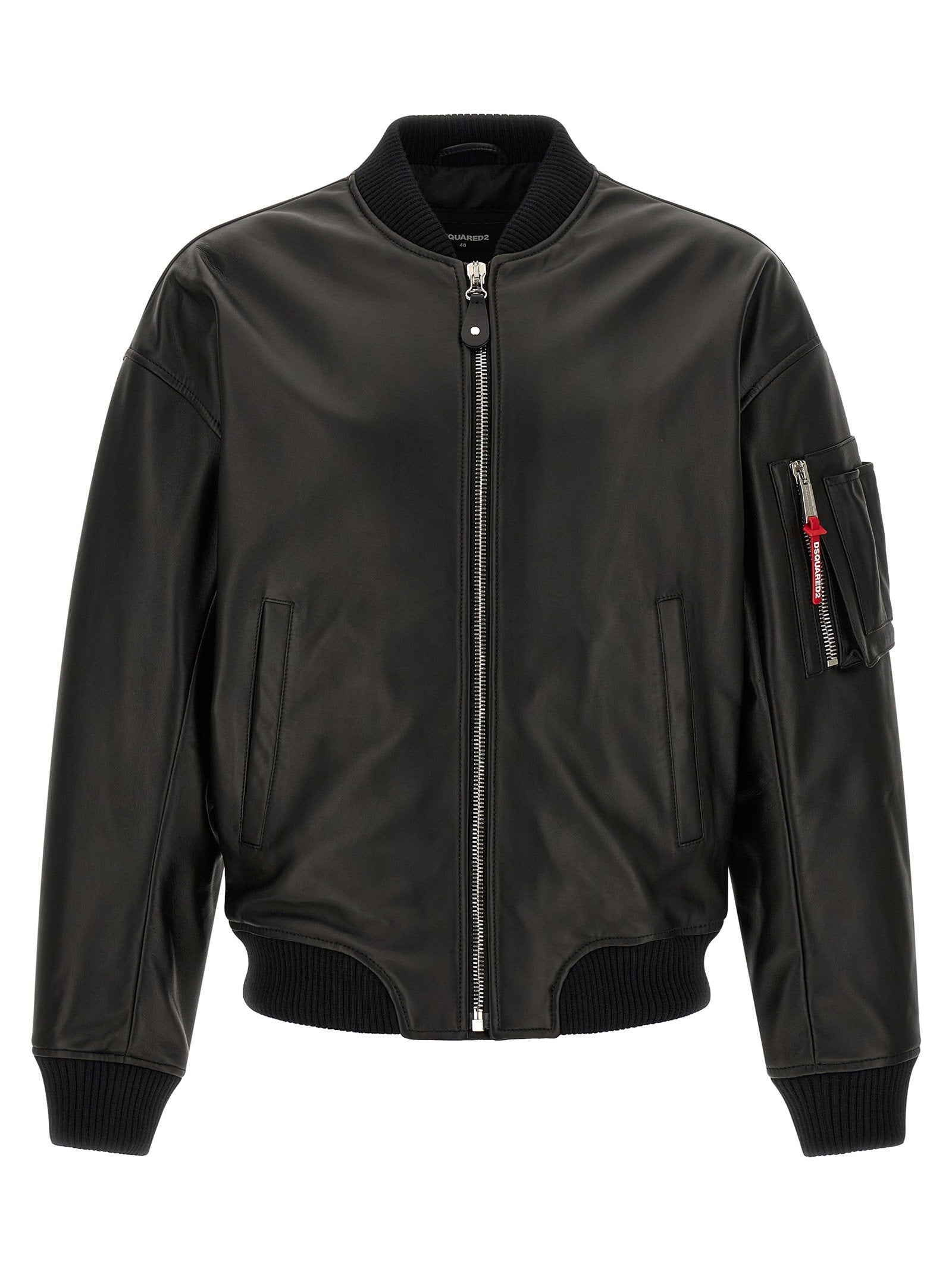 Dsquared2 Leather Bomber Jacket — Black