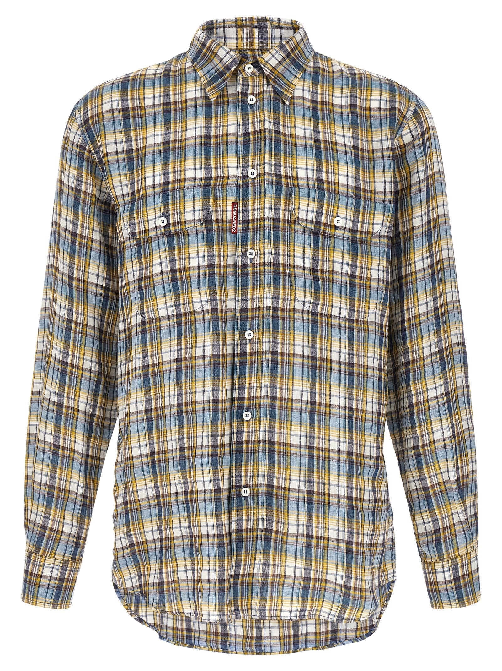 Dsquared2 Plaid Linen Shirt — Blue