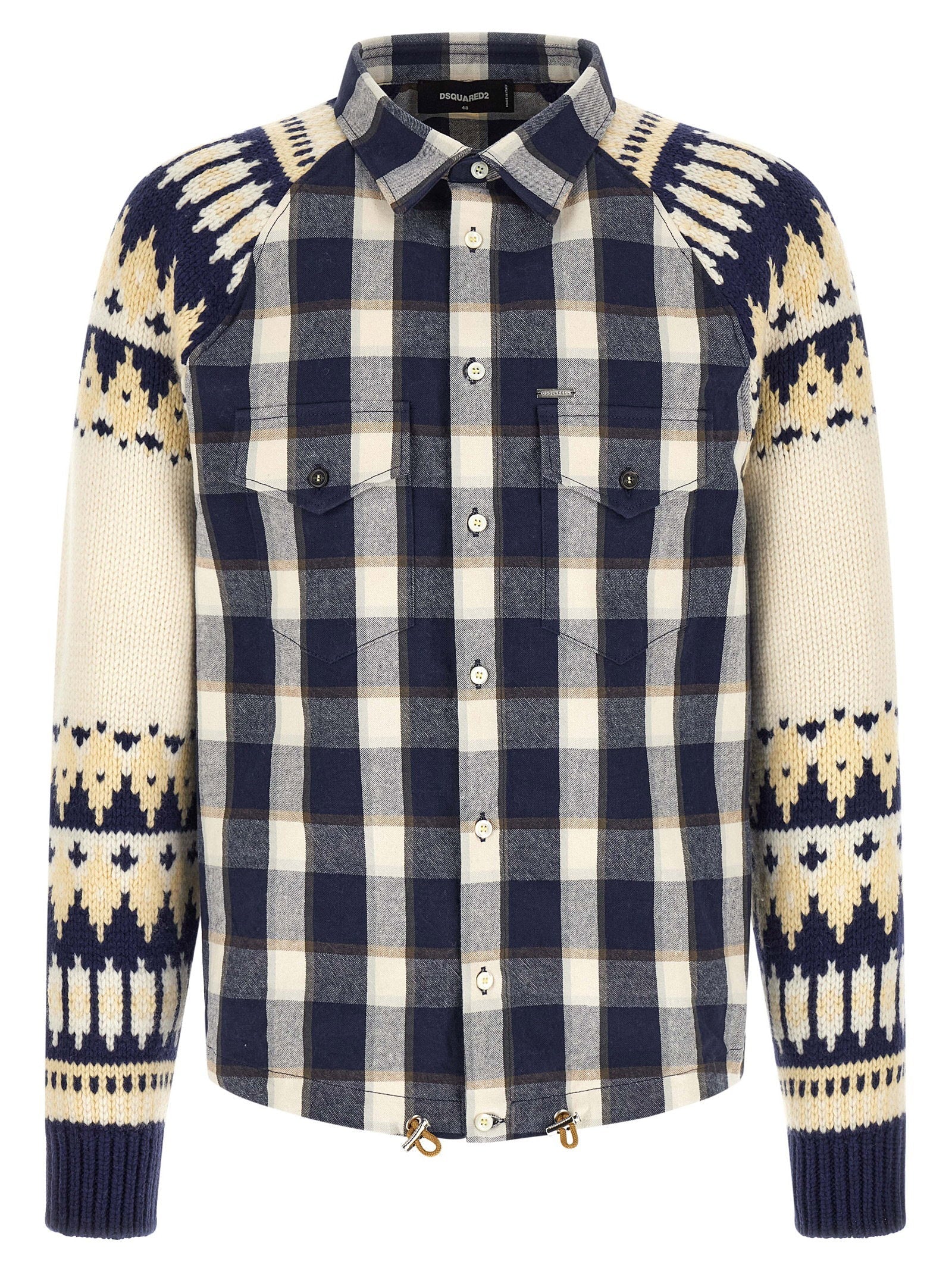 Dsquared2 Check & Nordic Jacquard Hybrid Shirt — Navy