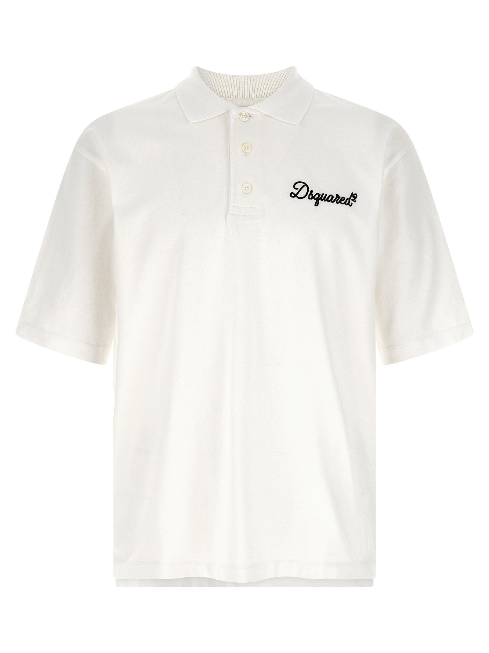 Dsquared2 Logo-Embroidered Cotton Jersey Polo Shirt — Off-white