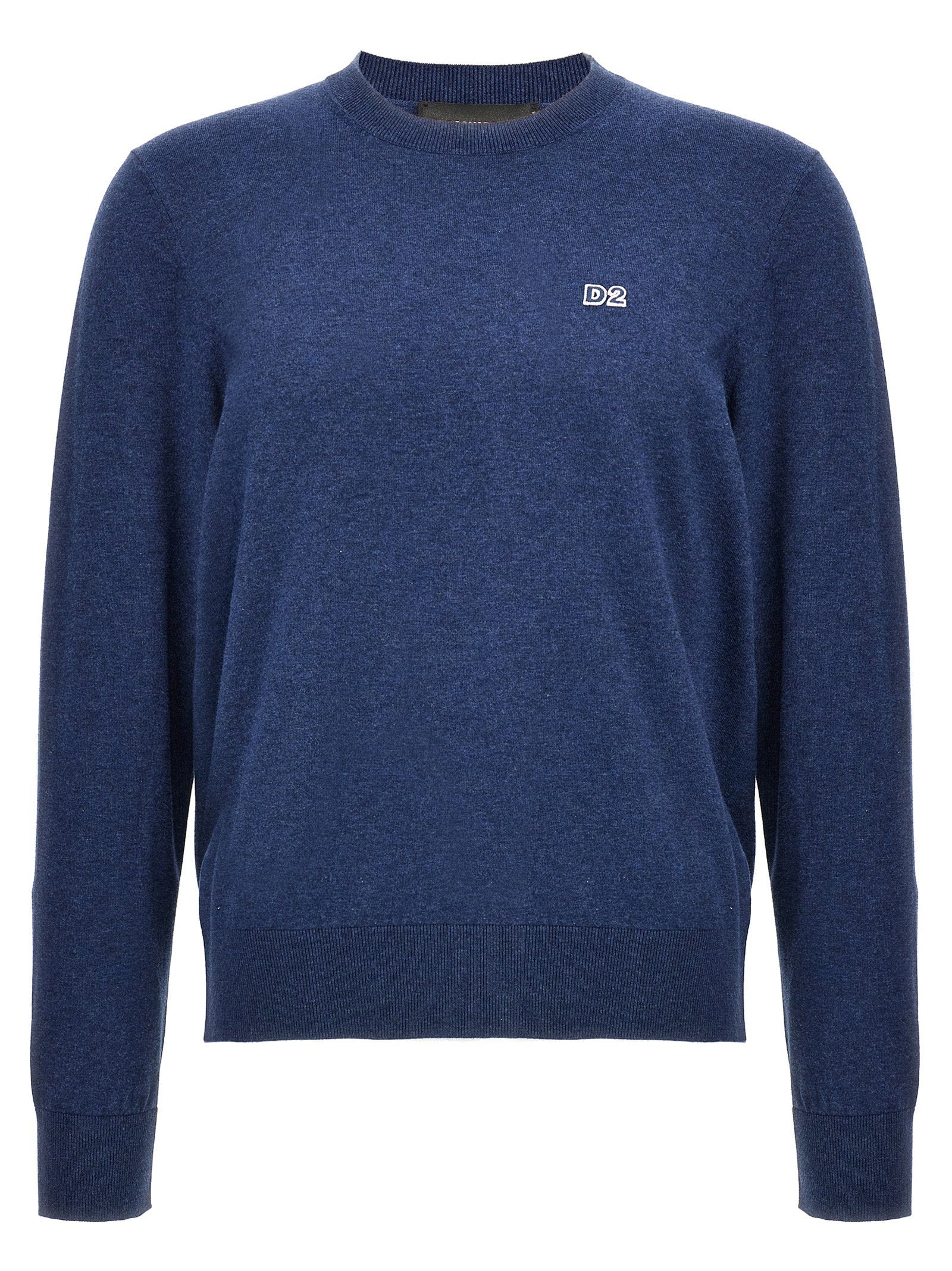 Dsquared2 Logo-Patch Cotton Crewneck Sweater — Blue