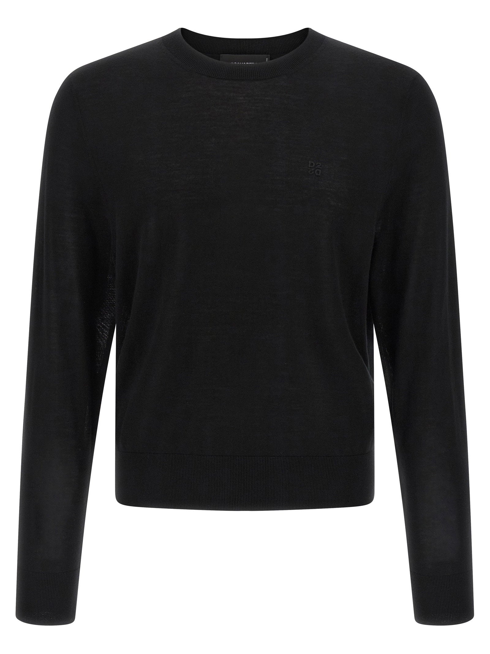 Dsquared2 Tone-on-Tone Logo Wool Sweater — Black