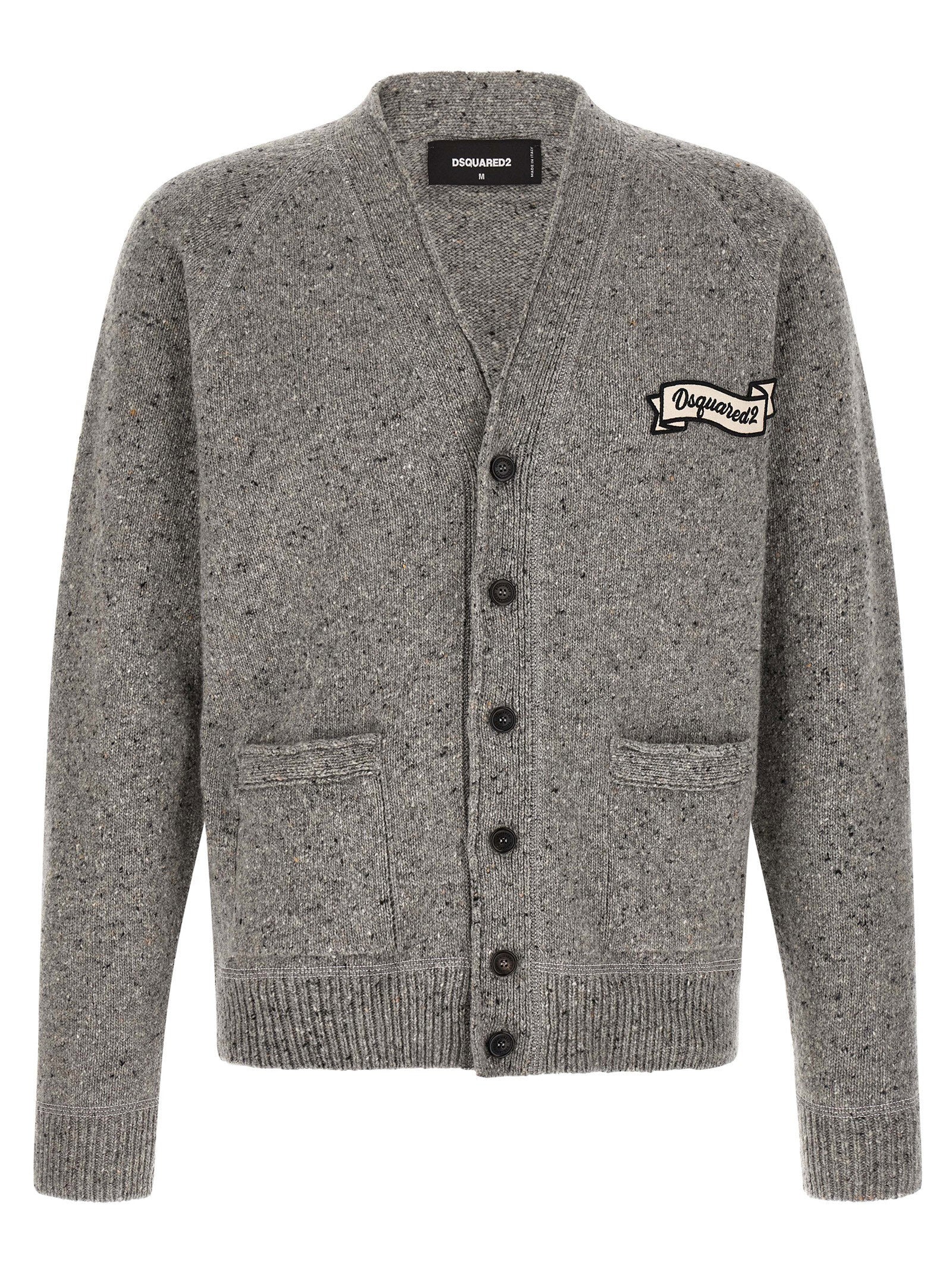 Dsquared2 Logo-Patch Wool Blend Cardigan — grey