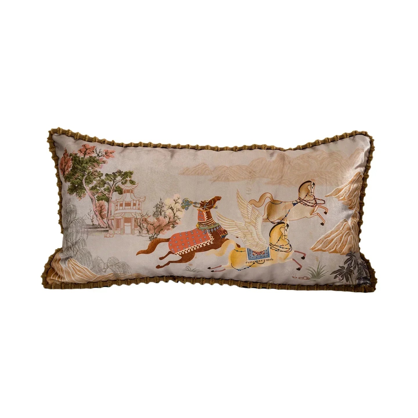 Cloud Horse Velvet Chinoiserie Throw Pillow