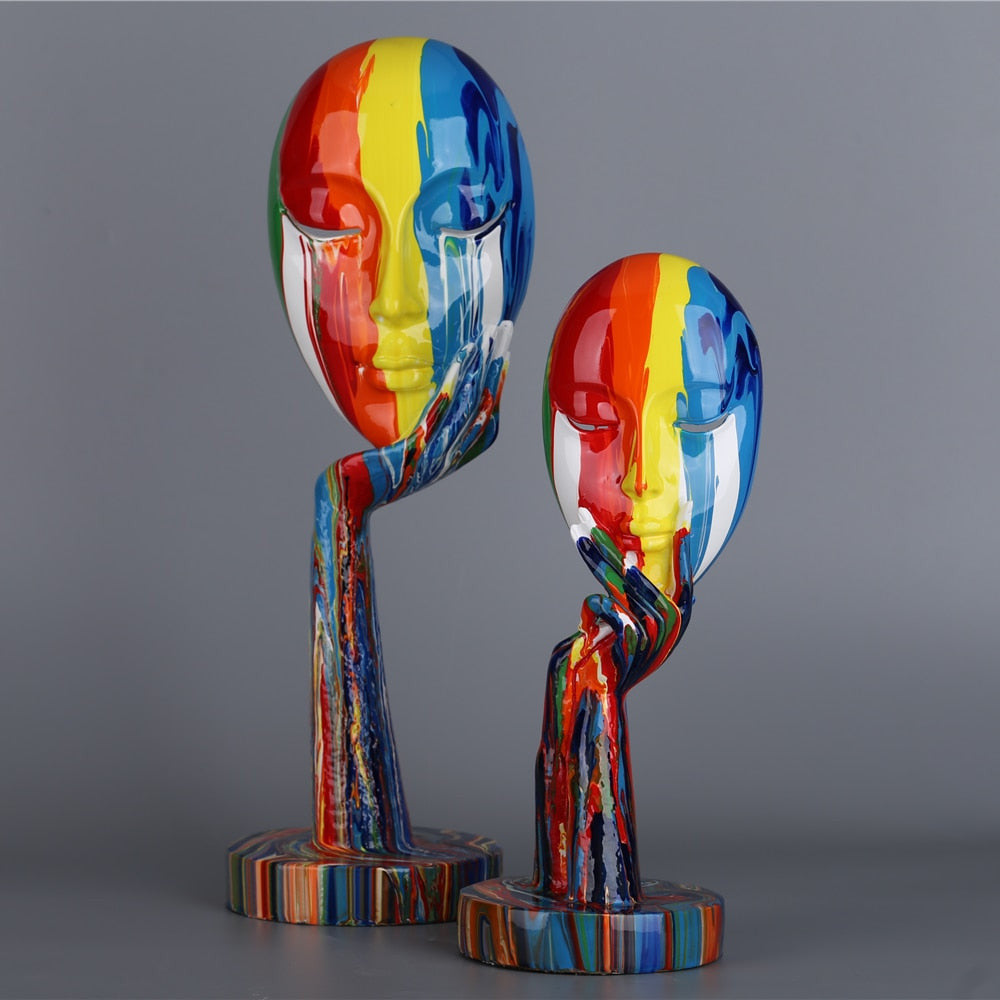 ArtZ® Abstract Painted Face Sculptures - Set of 2 (1 Small + 1 Large)