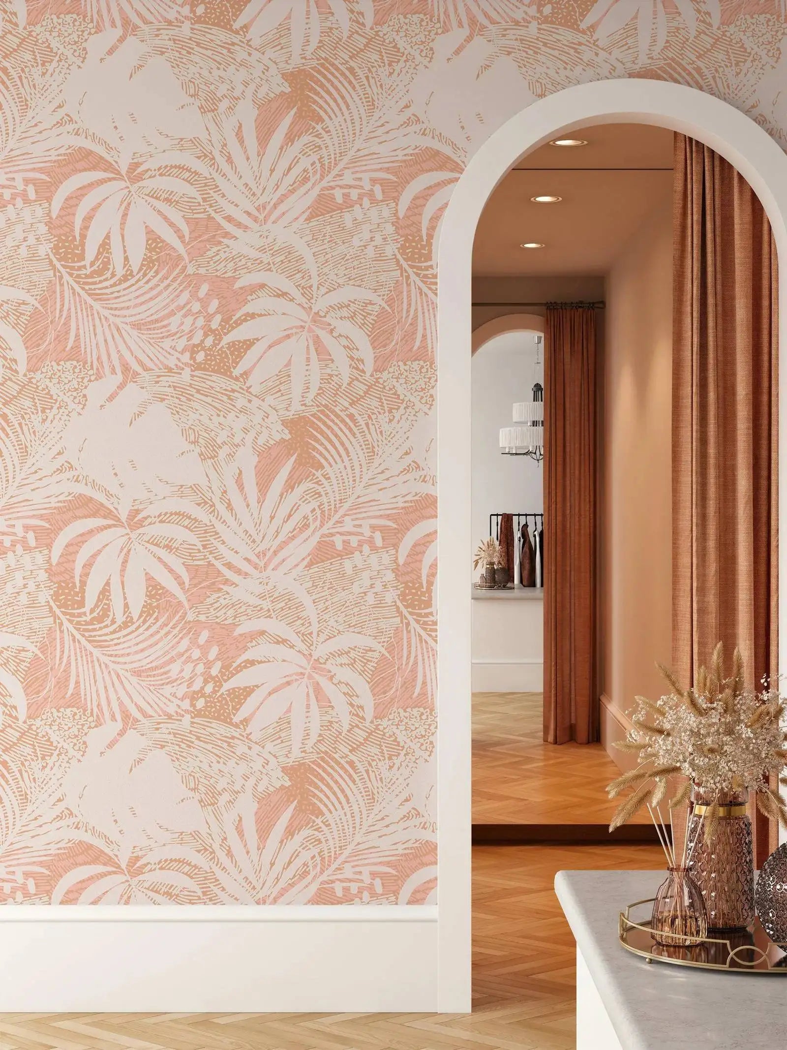 Peach Palm Leaf Silhouette Wallpaper