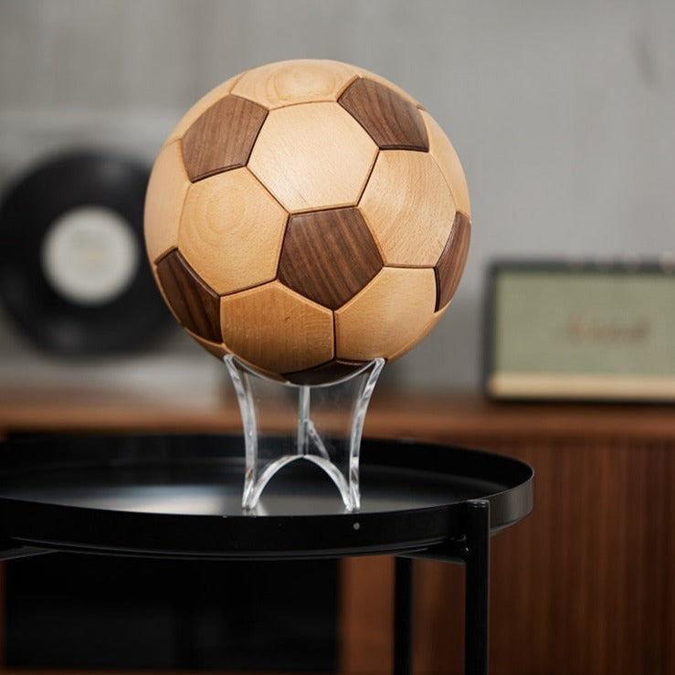 ArtZ® Wood Soccer Ball Sculpture - Style 2: Black Walnut Wood and Beech Wood