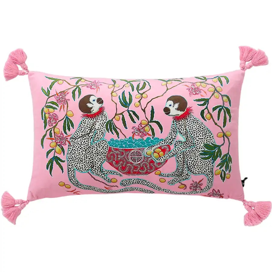 Retro Monkey Charm Pink Cushion Cover