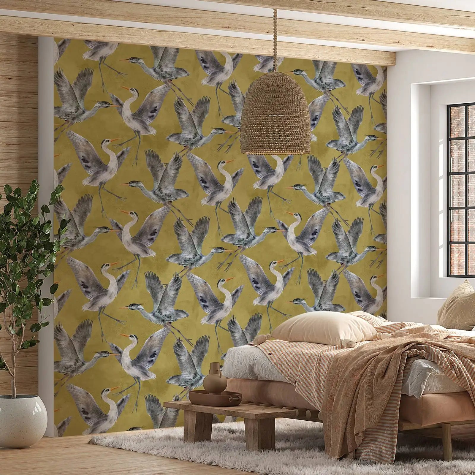 Vintage Heron and Crane Wallpaper