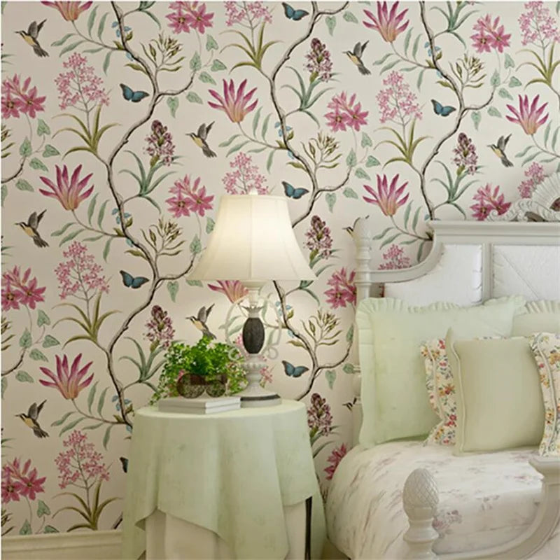 American Country Floral Wallpaper
