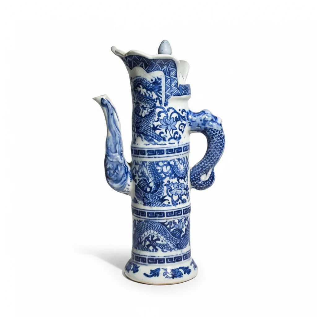 Qing Qianlong Blue & White Dragon Duomu Ewer — Antique Reproduction