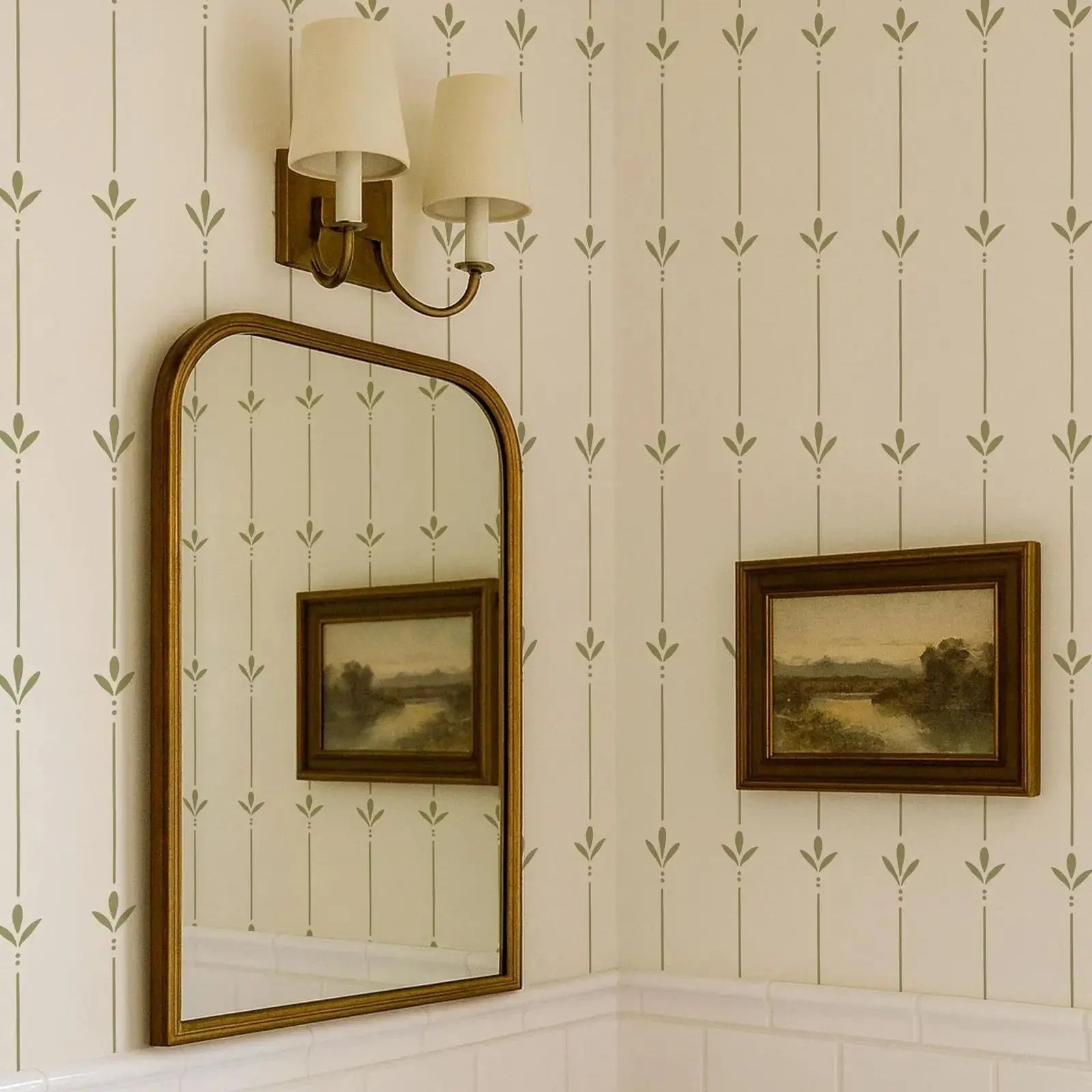 Green Botanical Stripe Wallpaper