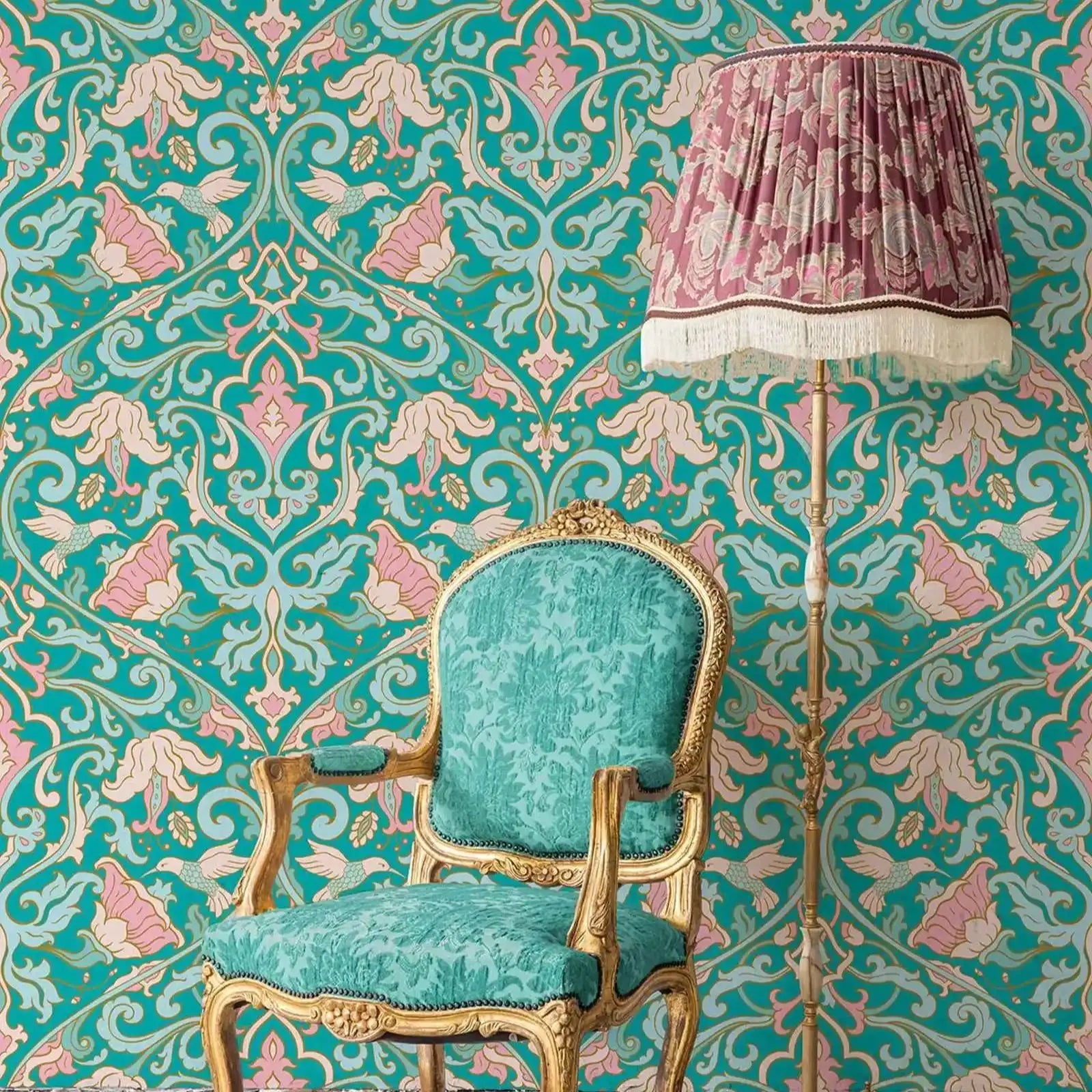 Pink Art Deco Floral Wallpaper