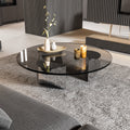 ArtZ® Nordic Design Round Glass Wedge Coffee Table - Black Color Glass - Polished Steel Legs