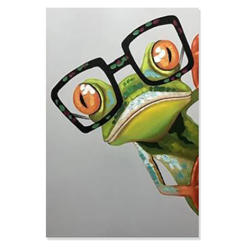 ArtZ® Most Interesting Frog In The World Paintings - Green Frog With Glasses / 8.3 inch by 11.8 inch (21x30cm) No Frame