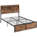 4.8FT Industrial Double Bed Frame with Storage Headboard, Slatted Support, Rustic Brown