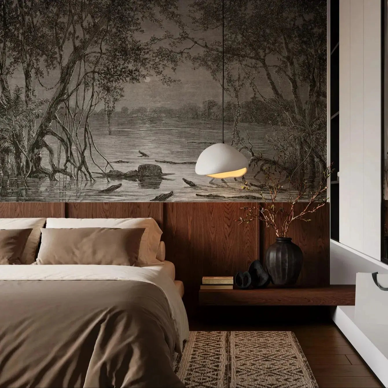 Black and White Antique Scenery Mural