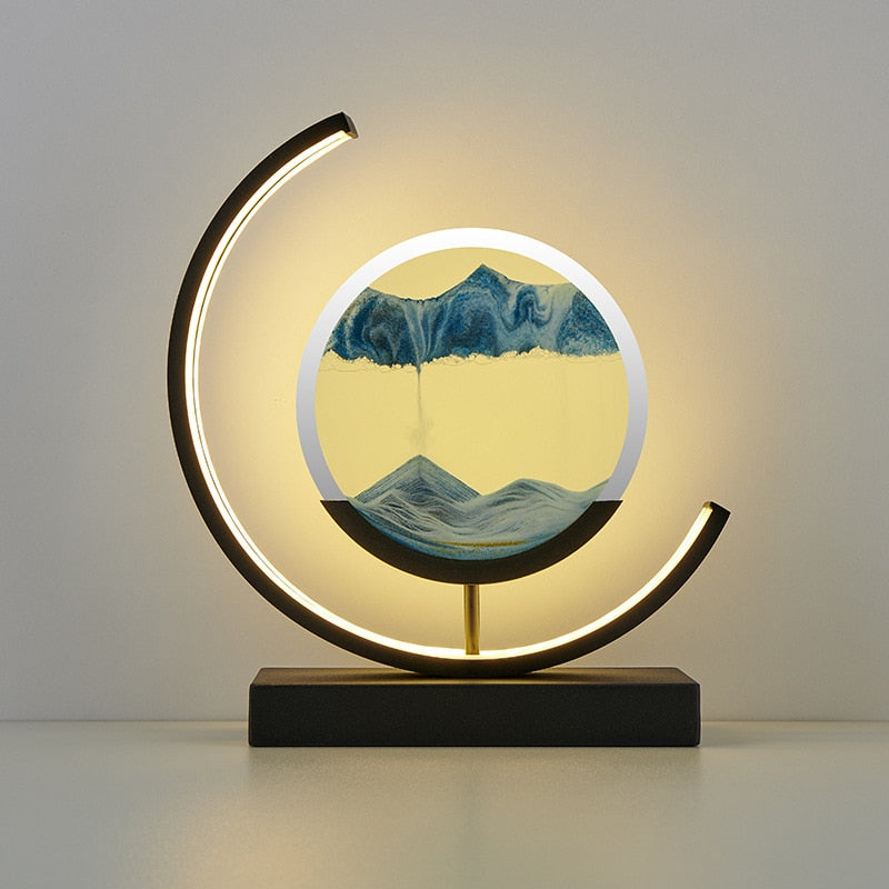 ArtZ® Sand And Water Moving Art LED Moon Lamp - Black Moon - Blue Sand