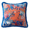 Jade Crane Pond Velvet Chinoiserie Throw Pillow