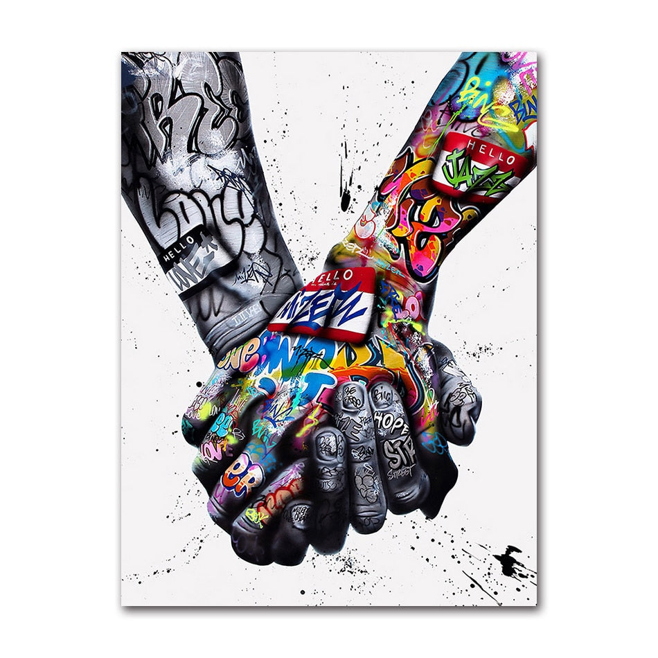 ArtZ® Say It With Graffiti Paintings - Holding Hands / 19.7 inch by 29.5 inch (50x75cm) No Frame