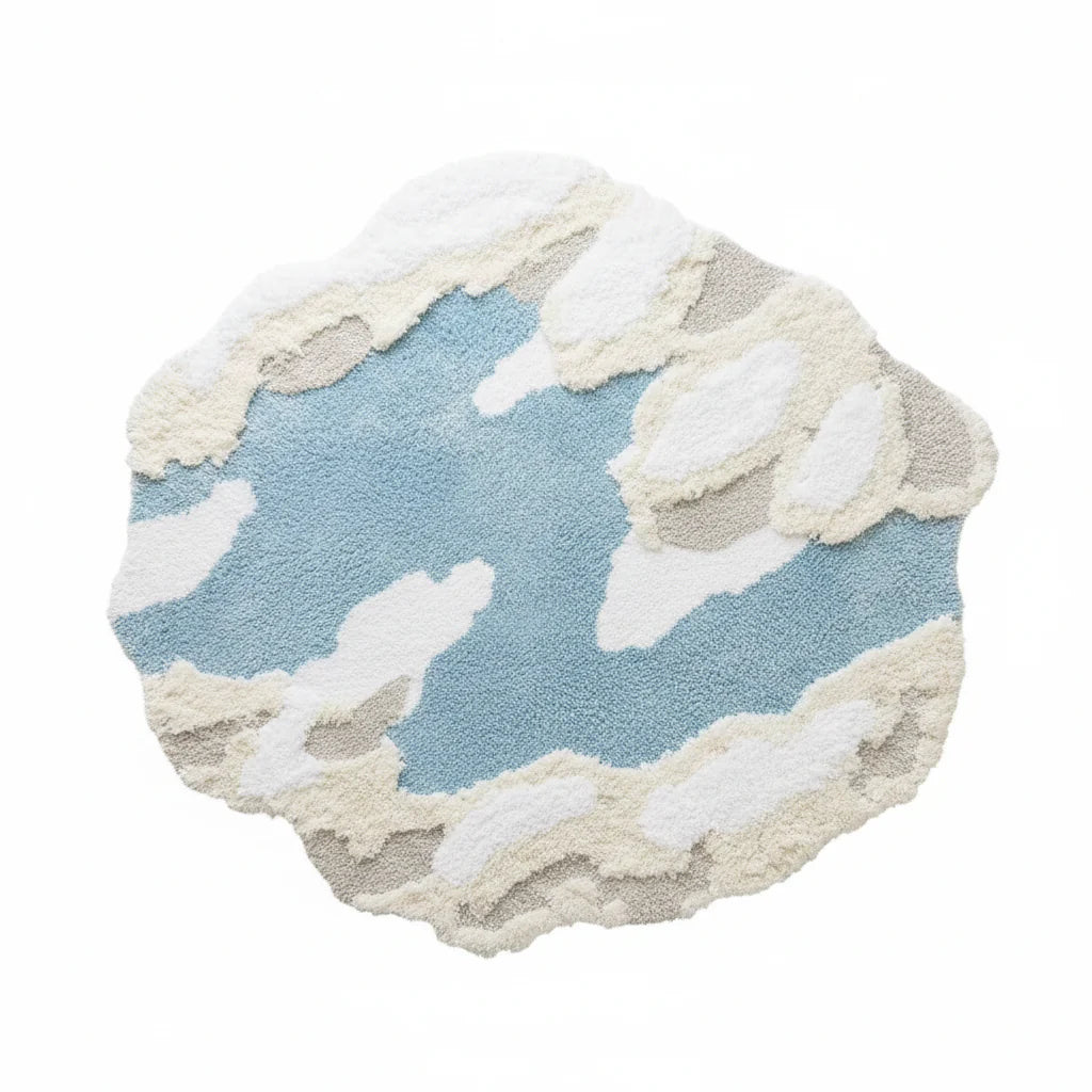 Blue & White Scenic Round Area Rug