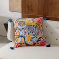 Vibrant Regal Tiger Pillow Cover with Blue colored Tassels