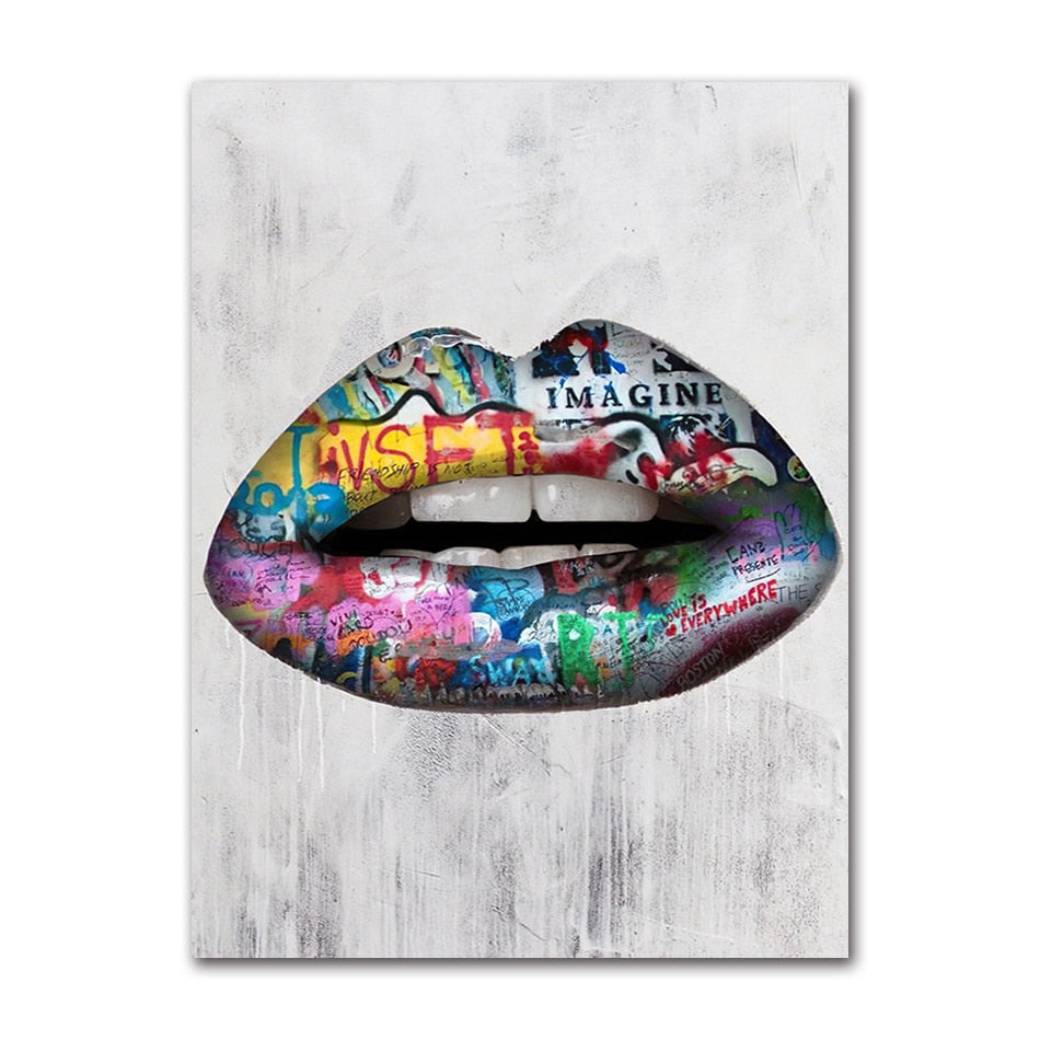 ArtZ® Say It With Graffiti Paintings - Lips / 15.7 inch by 23.6 inch (40x60cm) No Frame