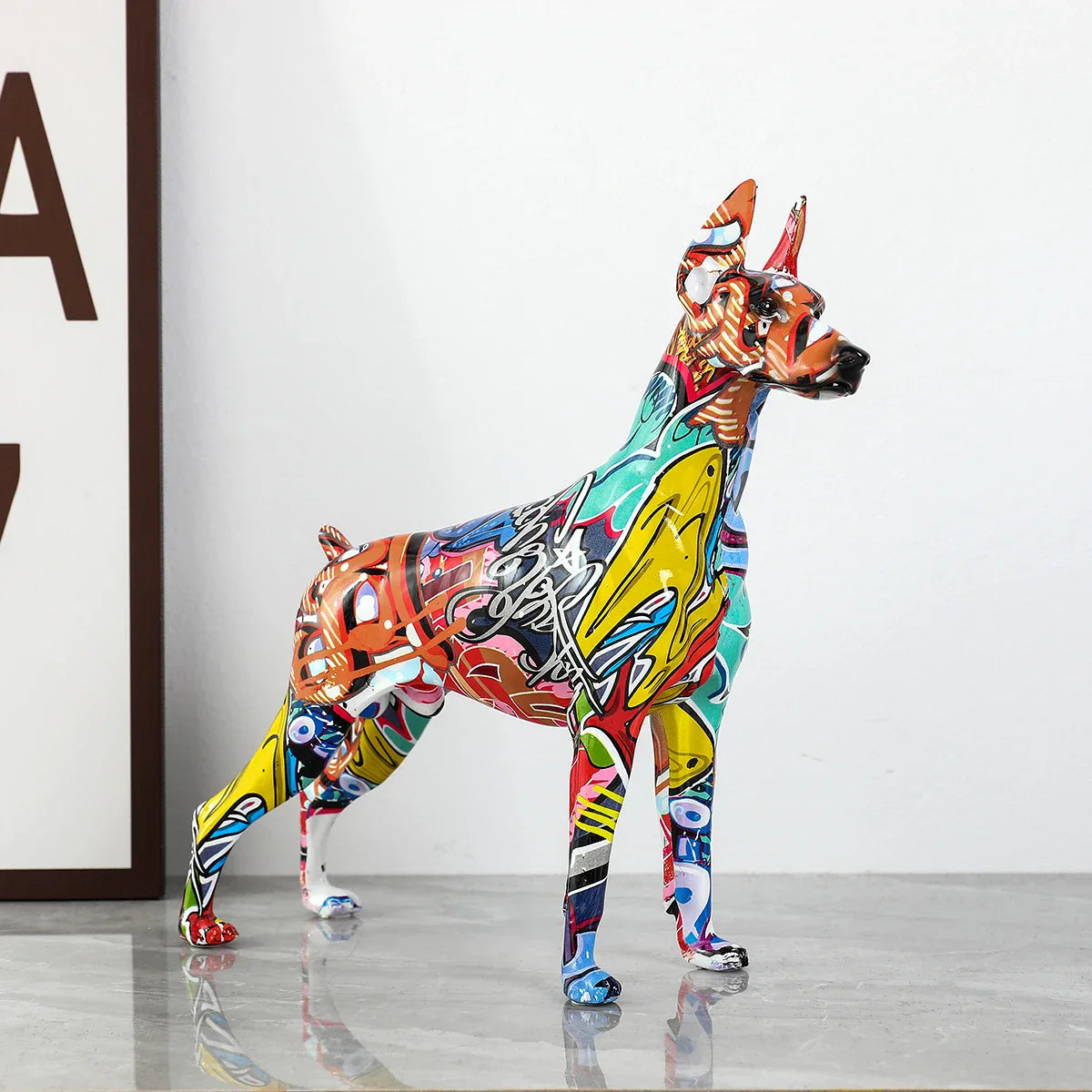 ArtZ® Standing Doberman Pinscher Graffiti Painted Sculpture - Graffiti