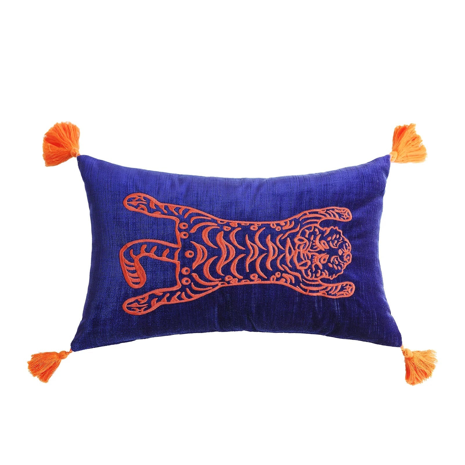Sapphire Tiger Velvet Embroidered Throw Pillow