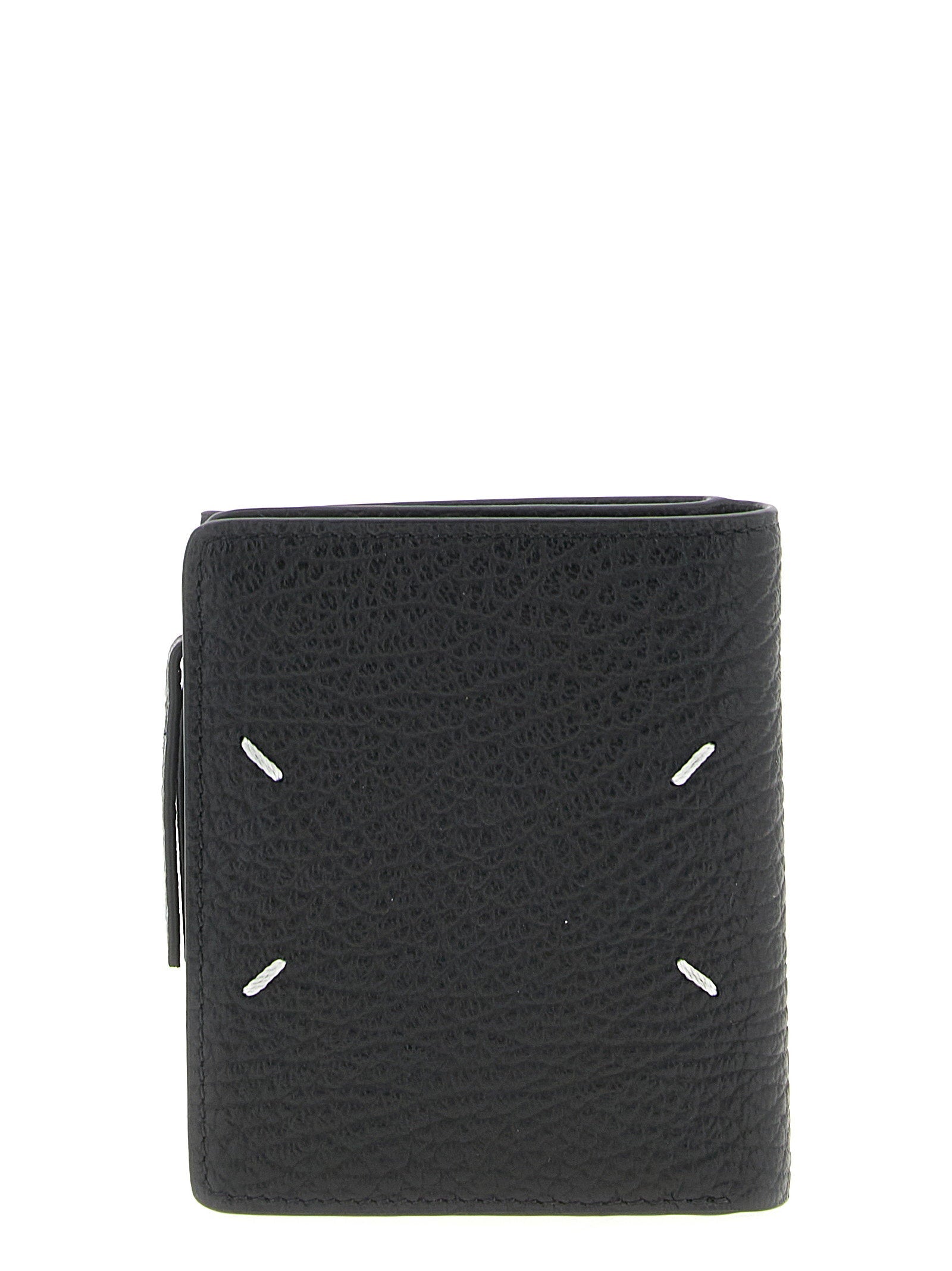 Maison Margiela Leather Flap with Stitch Detail Wallet — Black