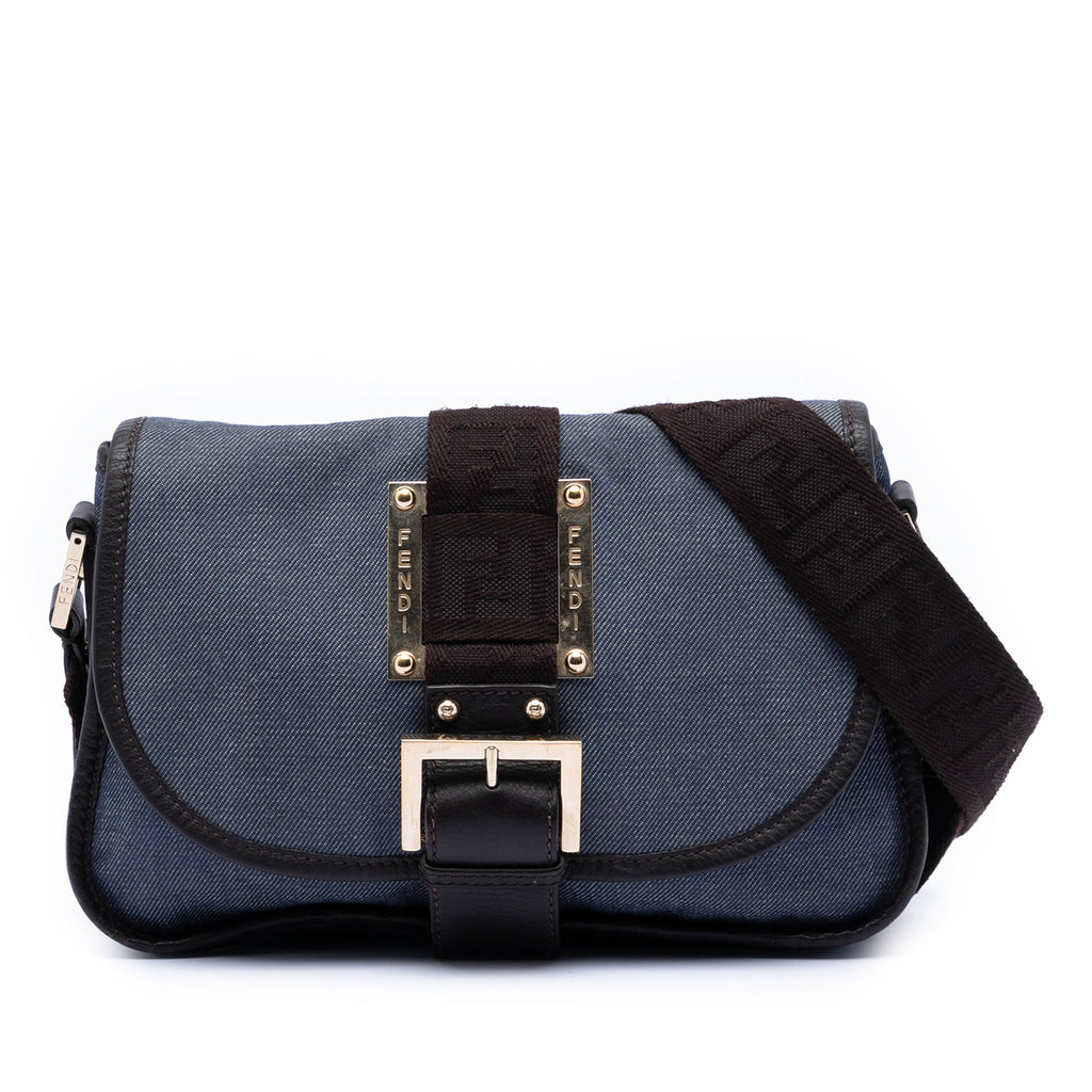Zucca Trimmed Denim Buckle Flap