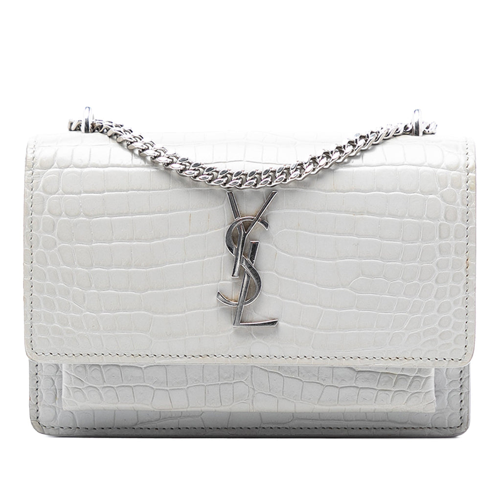 Mini Croc Embossed Leather Monogram Sunset Wallet on Chain