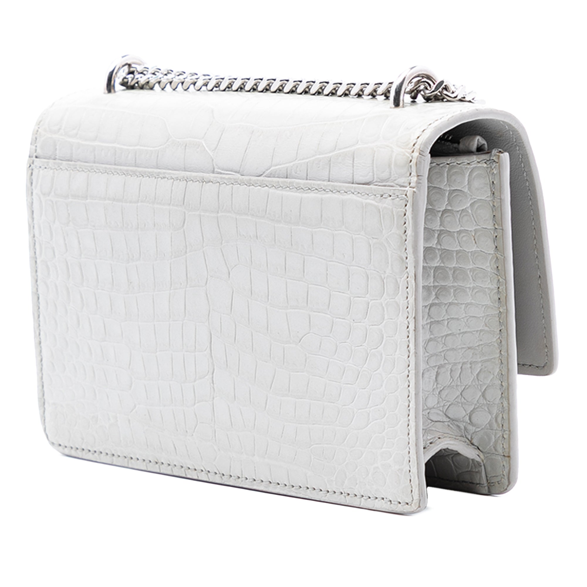 Mini Croc Embossed Leather Monogram Sunset Wallet on Chain