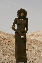 Shimmer Mockneck Dress (Black)