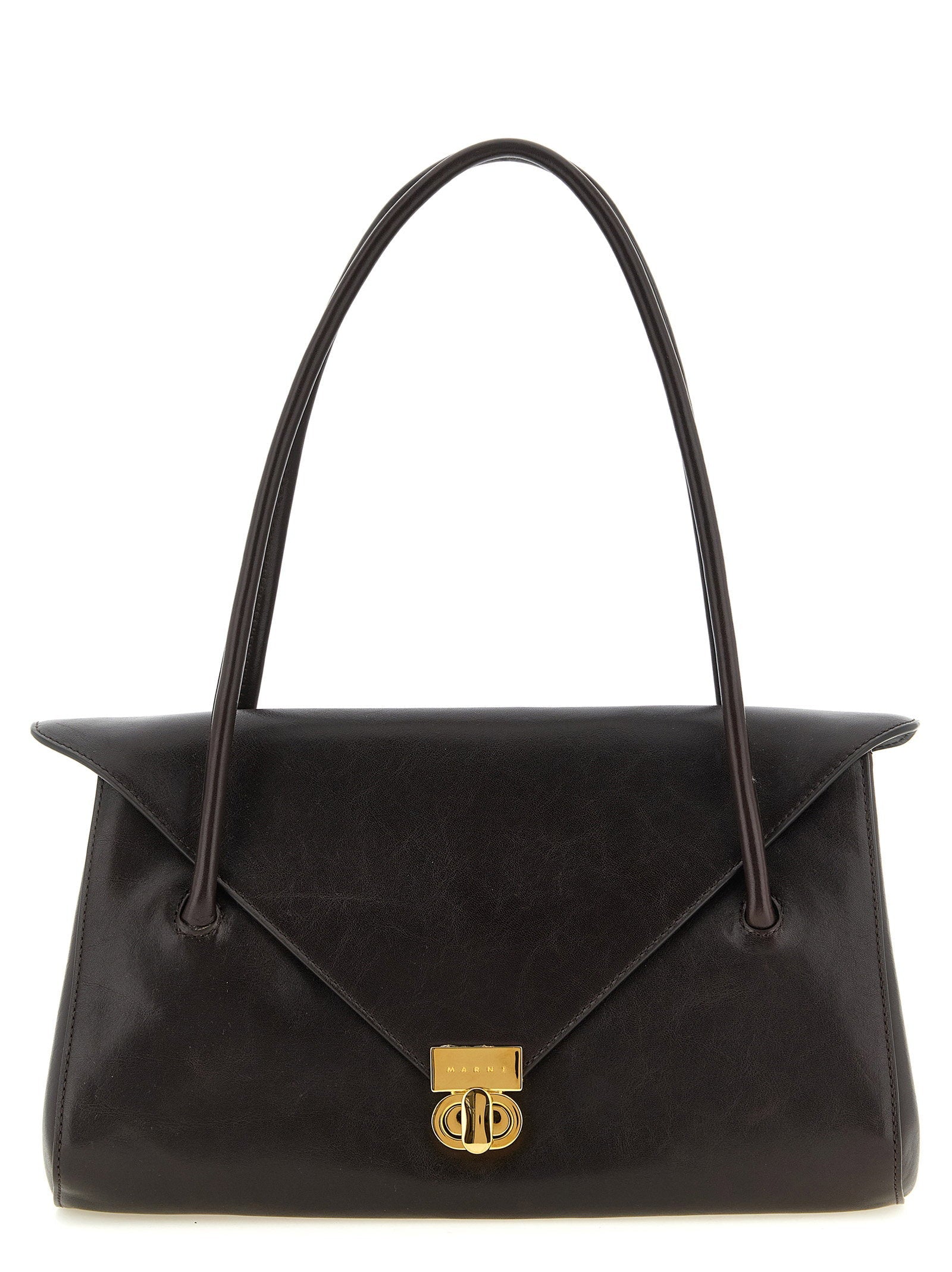 Marni Structured Leather Shoulder Bag — Brown