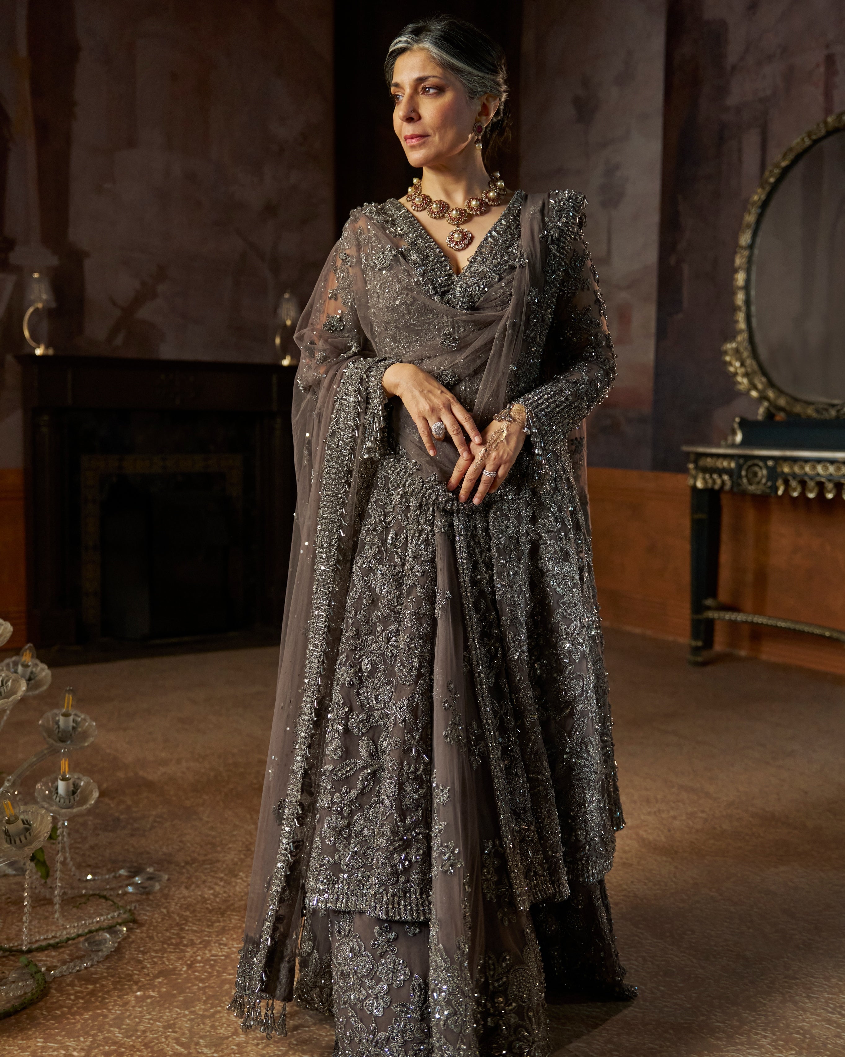 Charcoal Jacket Lehenga Set By KYNAH, Luxury Indian Fashion & Bridal Wear