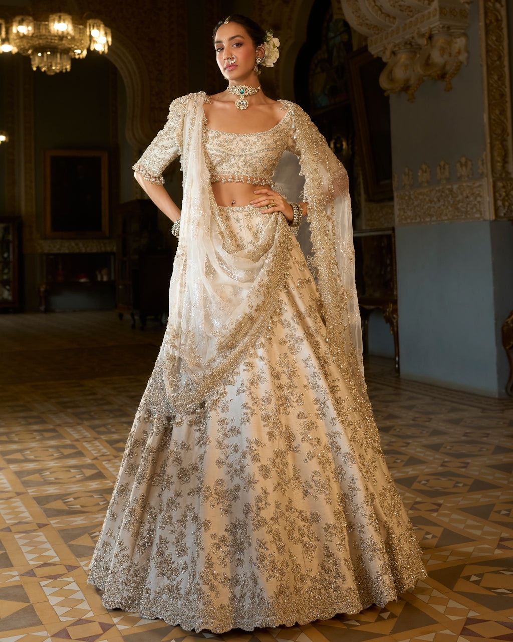 Beige Zardosi Lehenga Set By KYNAH, Luxury Indian Fashion & Bridal Wear