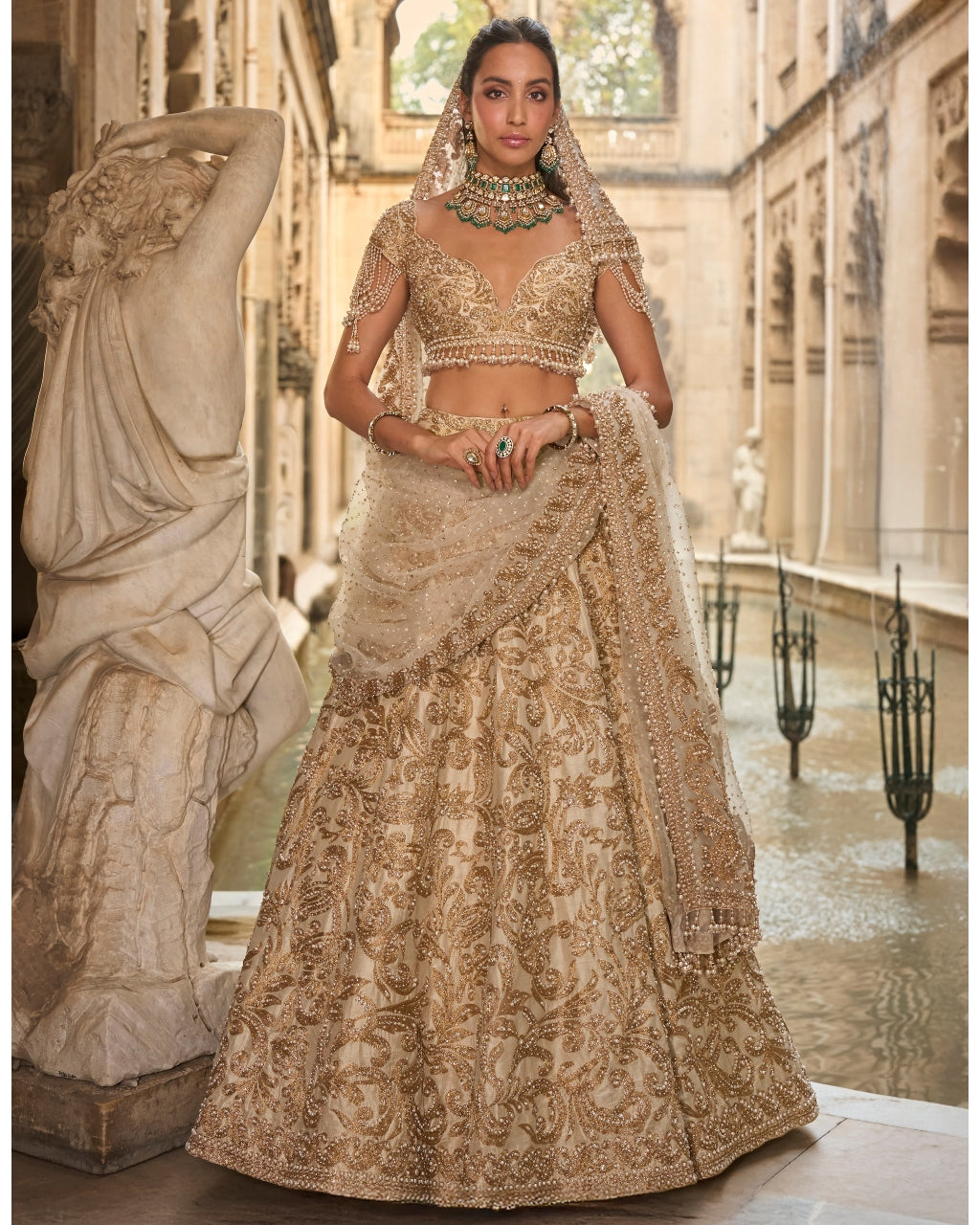 Beige & Gold Lehenga Set By KYNAH, Luxury Indian Fashion & Bridal Wear