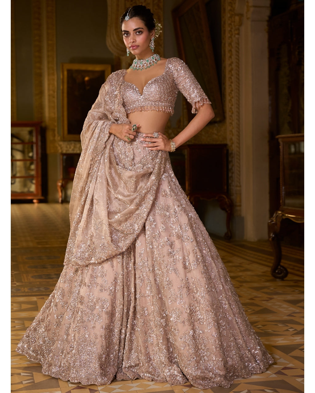 Rose Gold Tissue Lehenga Set By KYNAH, Luxury Indian Fashion & Bridal Wear