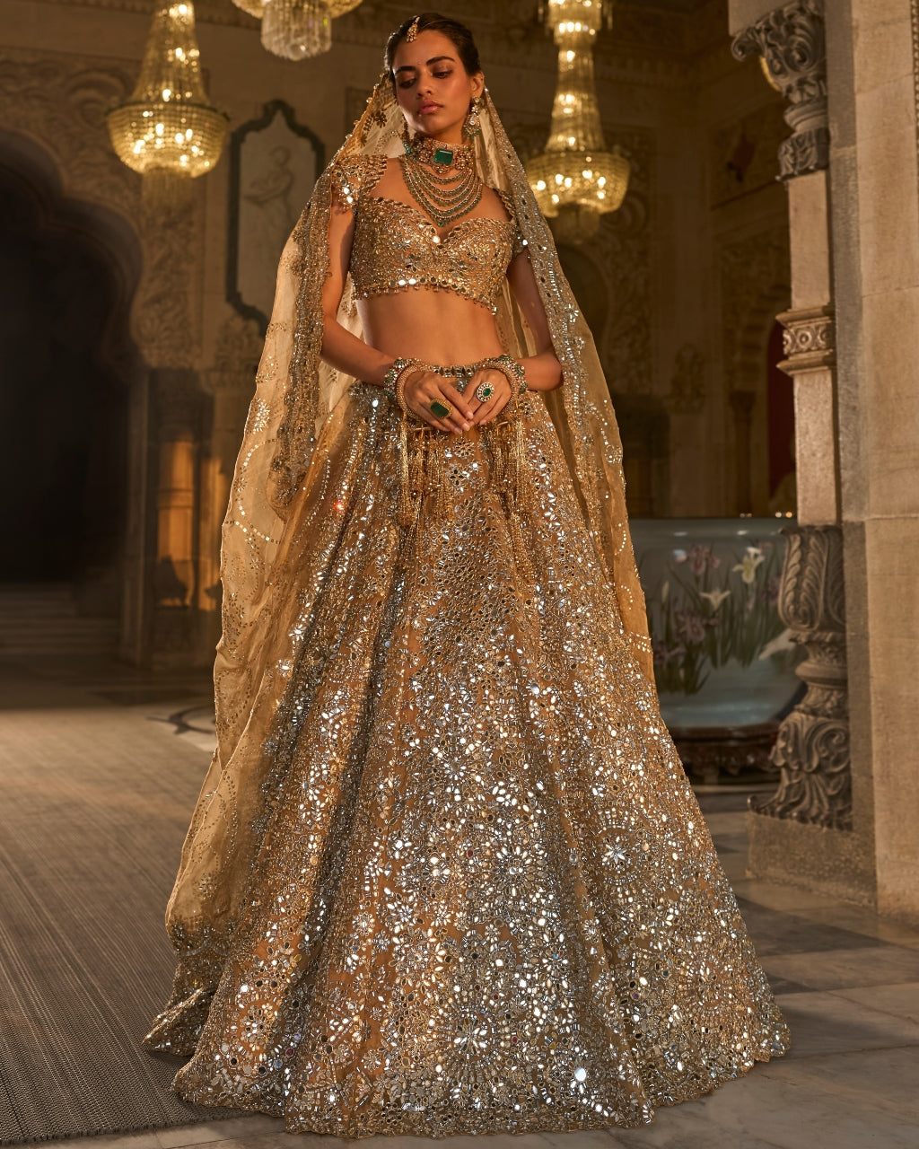 Gold Mirror Work Lehenga Set By KYNAH, Luxury Indian Fashion & Bridal Wear