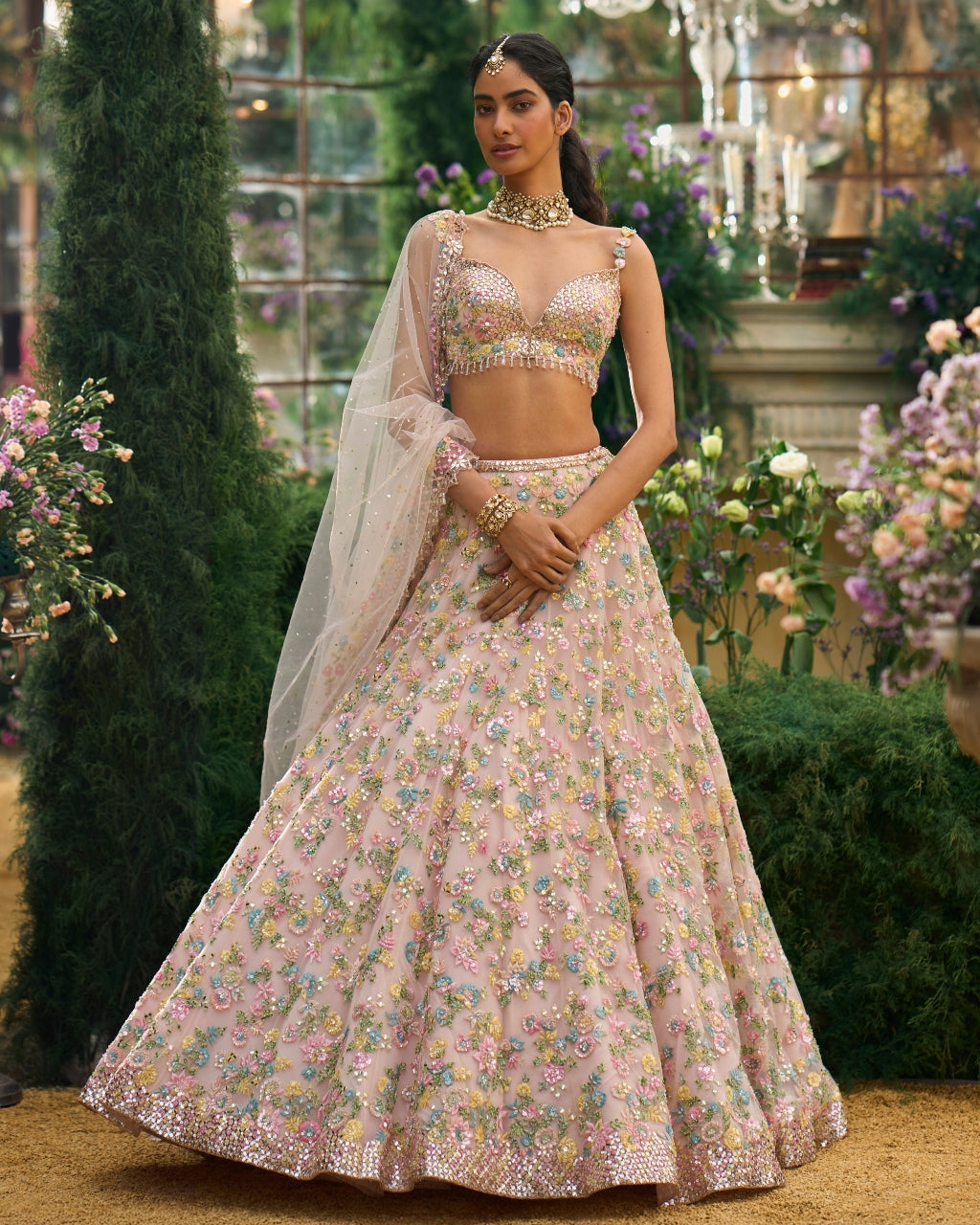 Powder Peach Floral Lehenga Set By KYNAH, Luxury Indian Fashion & Bridal Wear