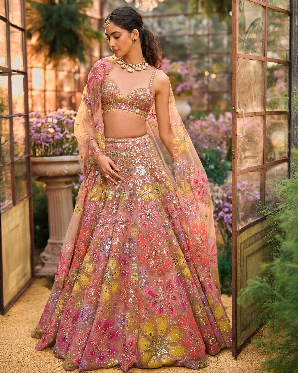 Coffee Floral Lehenga Set By KYNAH, Luxury Indian Fashion & Bridal Wear