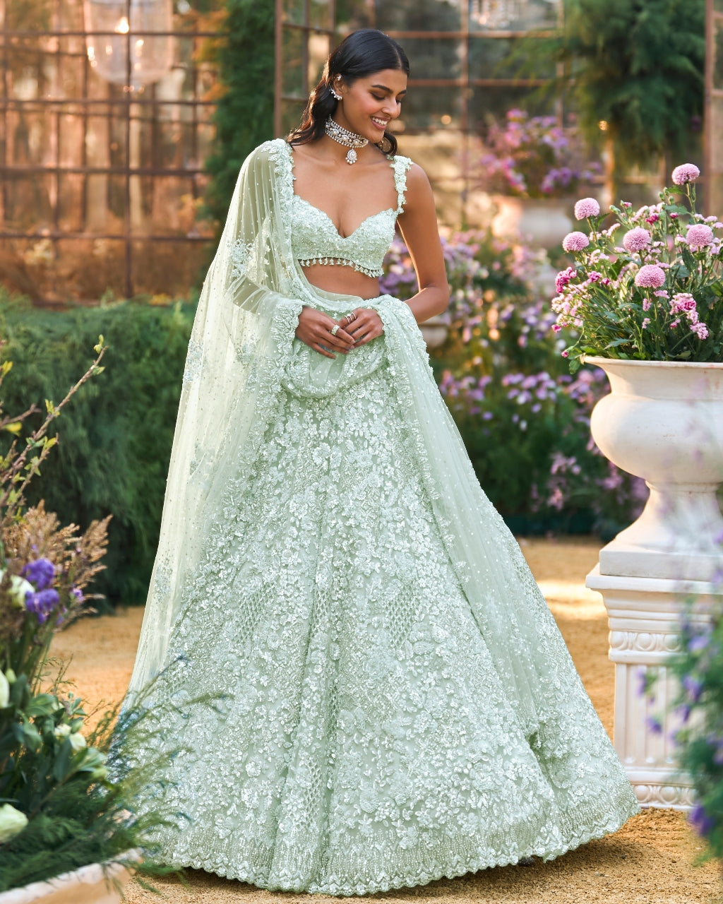 Soft Aqua Sequin Lehenga Set By KYNAH, Luxury Indian Fashion & Bridal Wear
